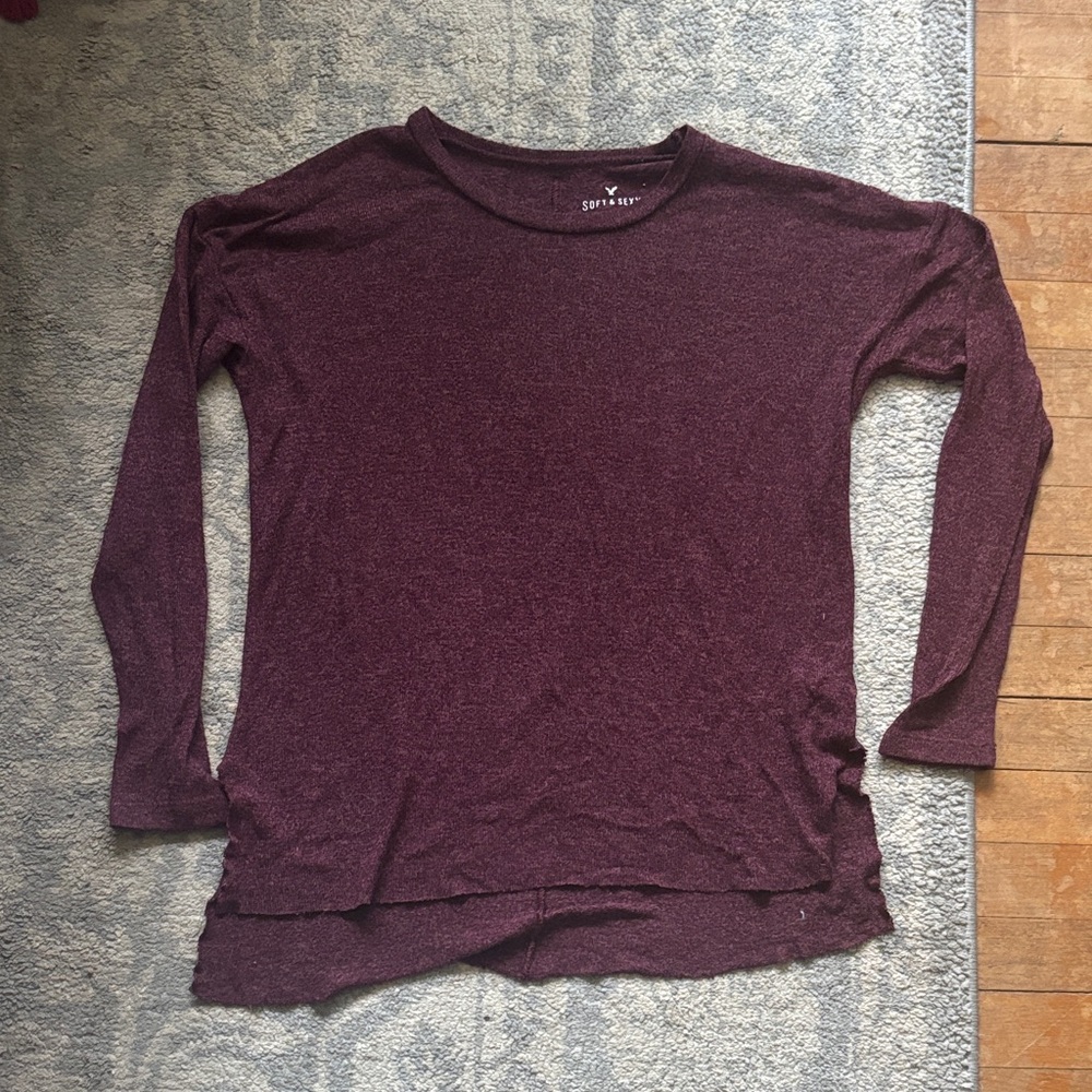 American Eagle Outfitters Long Sleeve Crewneck Top - Plum